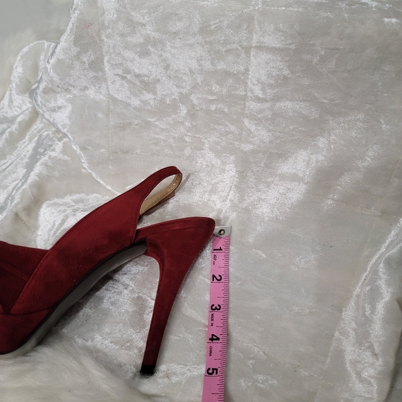 Stuart Weitzman Red Wine Velvet Peep Toe Sling Back Heel Sandals - Picture 8 of 9